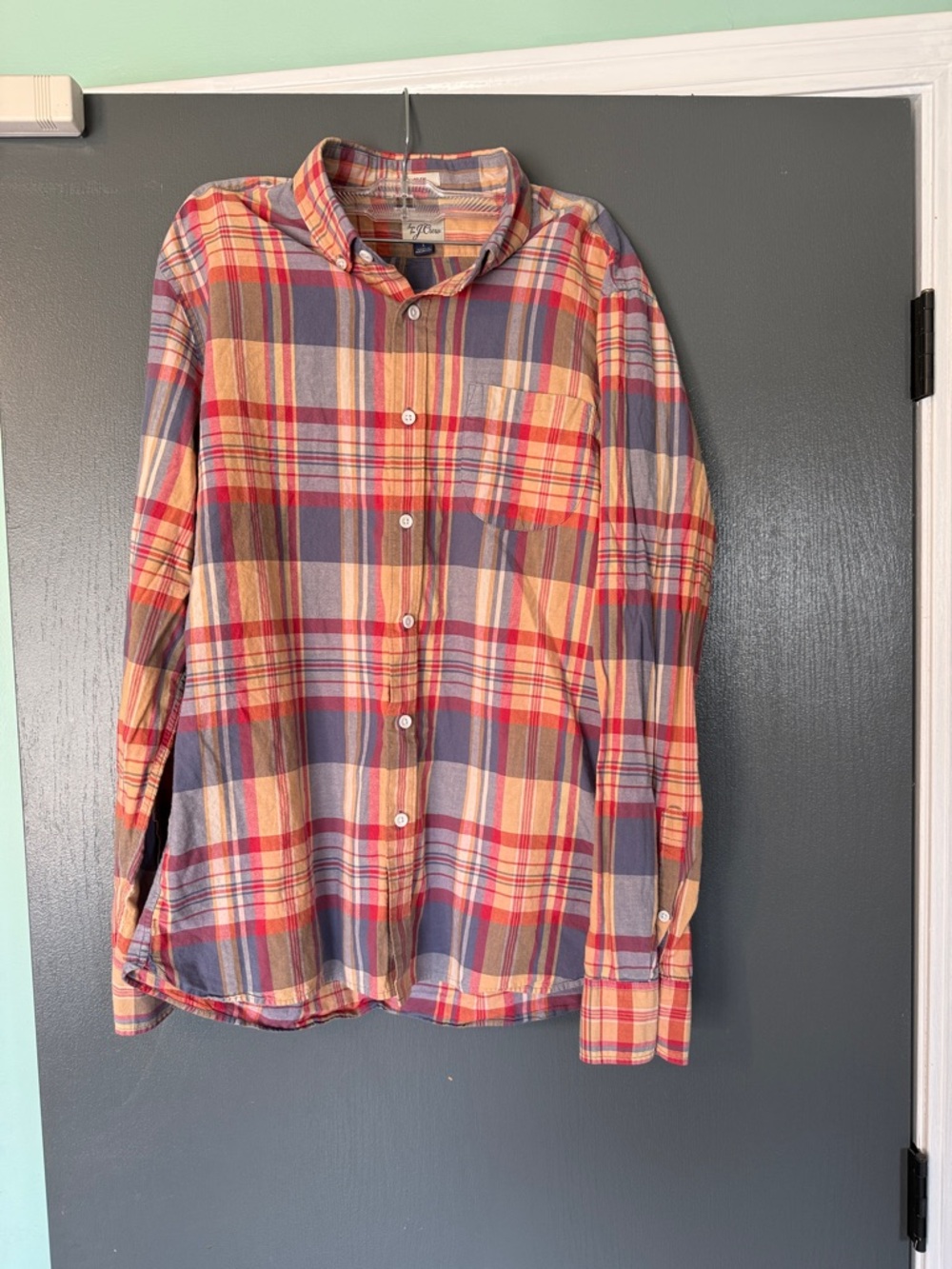 J. Crew Orange Red Blue Plaid Button-Down Shirt